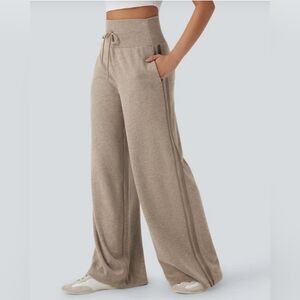 HALARA Ribbed High Waisted Tummy Control Drawstring Wide Leg Small - New